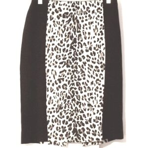White House Black Market Black and Leopard Print Midi Skirt in Size 4
